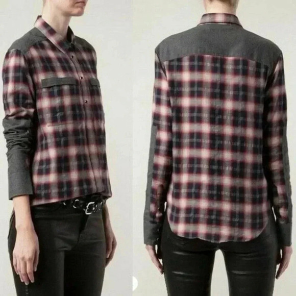 1081 IRO Jeans Women's Clelie Button Up Flannel Shirt Plaid Cotton Size XS - Picture 1 of 6